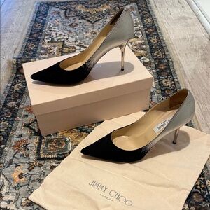 Jimmy Choo Black to Silver Ombre Pointed Toe Pumps